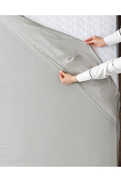 Madame Coco Elastisches Einzelbettlaken aus 100 % gekämmter Baumwolle – Grau