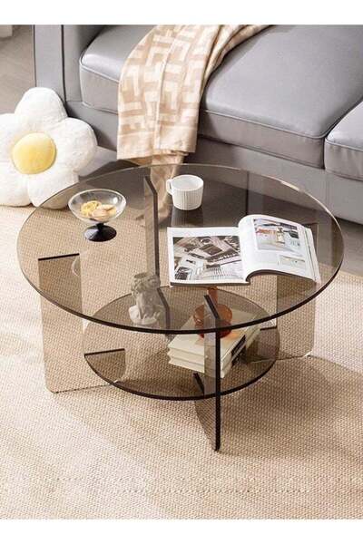 Raffine Multifunction 2-Tiers Minimalist Design Acrylic Round Coffee Table
