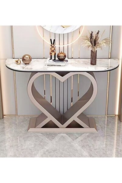 Raffine Modern Design Luxury Contemporary Half Moon Tabletop Console Table Heart Shaped Base Antique Finish