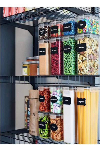 Raffine Pack of 14 Airtight Lid Food Storage Container Space Saving Plastic Cereal Keeper Boxes Spice Kitche