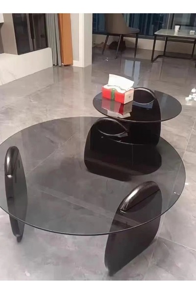 Raffine Set of 2 Modern Design Stylish Luxury Round Edges Tempered Glass and Premium Wood Coffee Table