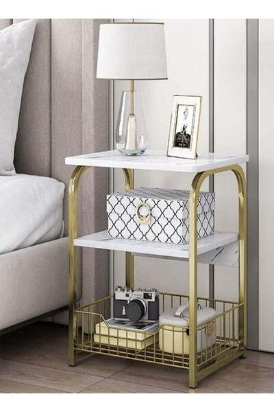 Raffine 3-Tiers Multipurpose Modern Luxury Side Table Coffee Table Bedside Table Nightstand for Bedroom Livi