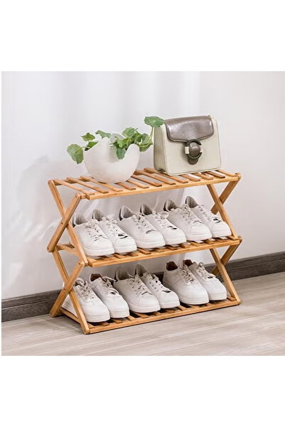 Raffine رف أحذية قابل للطي متعدد الأغراض محمول بثلاث طبقات من الخيزران، منظم ...