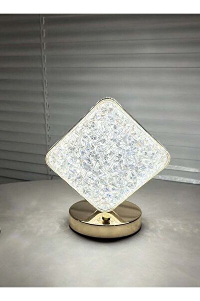 Raffine مصباح طاولة مربع الشكل قابل لإعادة الشحن بتحكم باللمس بثلاثة ألوان وقاعدة معدنية صغيرة مزخرفة من الأكريليك