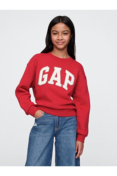 GAP Kız Çocuk Kırmızı Gap Logo Oversize Fleece Sweatshirt