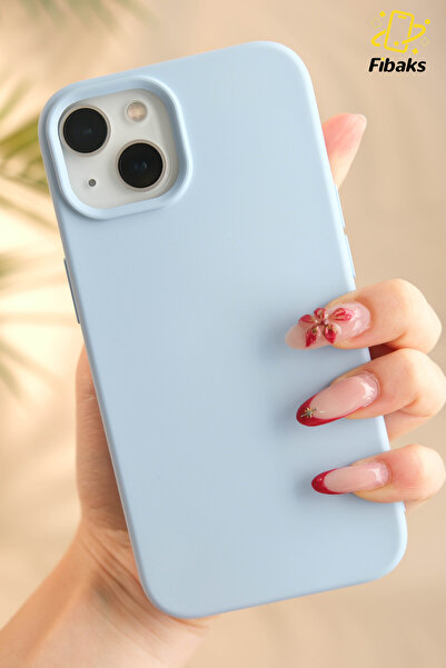 Fibaks iPhone 13 - 14 -15 Case Velvet Launch Erasable Colorful Soft Silicone Light Blue Cover