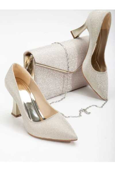 FHM AYDOGDU Bagless Gold Glittery Heeled Shoes - 10320