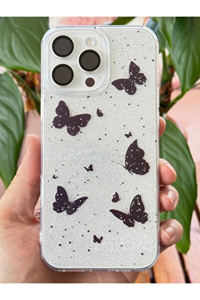 Fibaks Apple iphone 16 pro max compatible case glitter black butterfly patterned colorful glossy shock absorbing cover