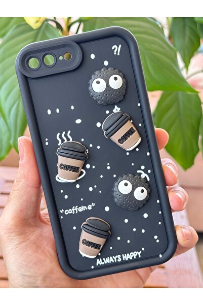 Fibaks iPhone 7 / 8 Plus Case Designed Patterned Camera Protection Coffee Cookie Black Soft Silicone