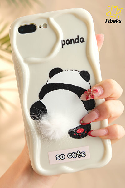Fibaks iPhone 7/8 Plus Compatible Case Designed Patterned Camera Protection Panda White Tassel Silicone Cover