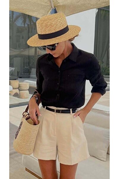 Madmext Bej Pileli Kadın Şort Mg2518