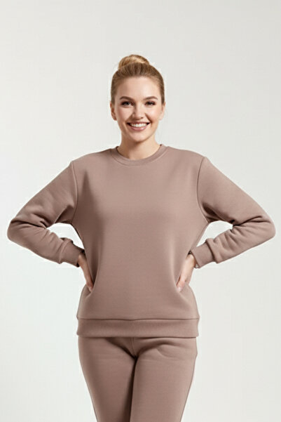 OXVİN М'яка тканина з пуфом - жіночий світшот з полярним утеплювачем, комір-стійка, 3 нитки, оригінальний крій Oversize