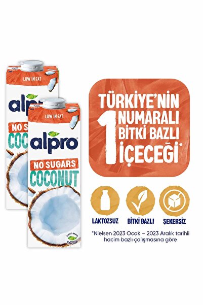 Alpro Şekersiz Hindistan Cevizi Sütü 2x1 L Vegan Laktozsuz Bitkisel Bazlı