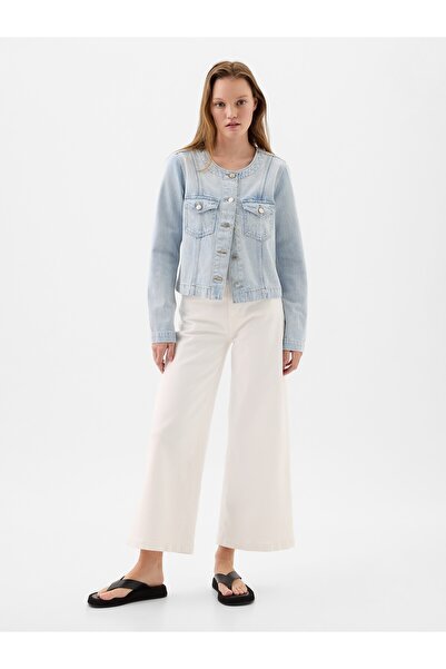 GAP Kadın Açık Mavi Denim Ceket Washwell ile