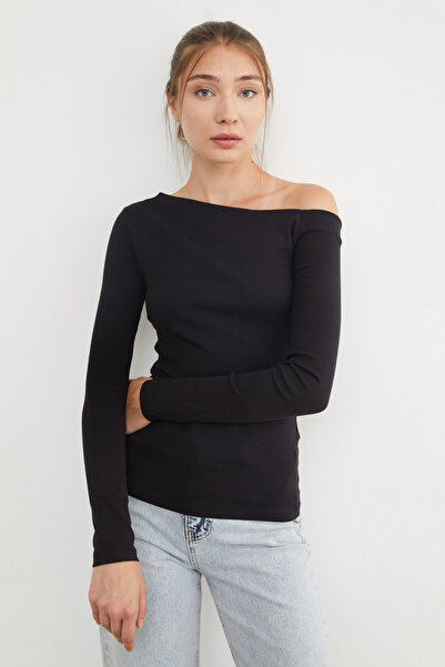 Fulla Moda Βασική μπλούζα με λαιμόκοψη καγιάκ