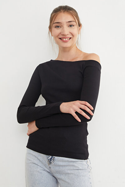 Fulla Moda Βασική μπλούζα με λαιμόκοψη καγιάκ