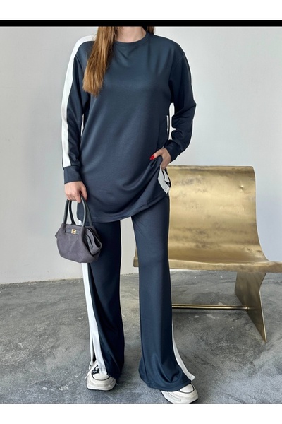 Serra Women's smoky color side striped hijab tracksuit set