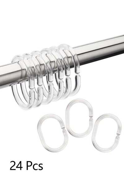 Bukela 24PC Clear Shower Hooks – C-Shaped, Curtain Rings