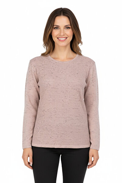 Oppland Kadın Kışlık Pamuklu Örme İnce Triko Anne Kazak yuvarlak Yaka Desenli...