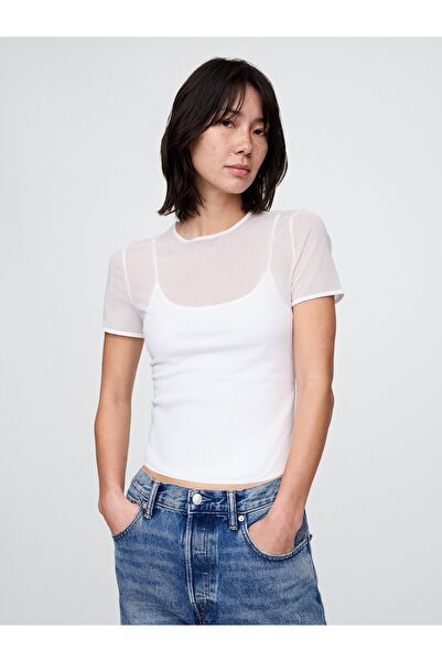 GAP Kadın Beyaz Transparan Crop T-Shirt