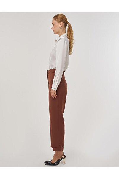 KYR Παντελόνι από ύφασμα διπλής πόδας καφέ