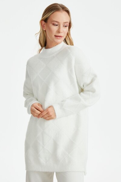 Genel Markalar BAKLAVA DESENLİ MİNK TUNİK EKRU