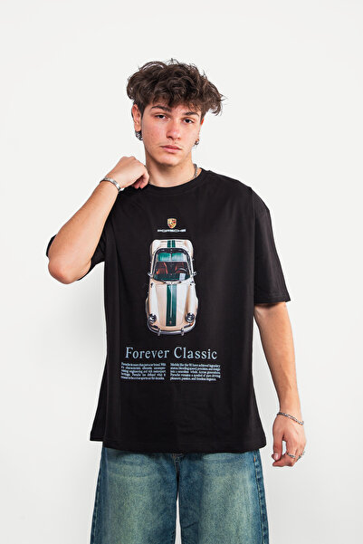 Sekizbiraltı Forever Classic Printed Oversize Unisex Black Tshirt