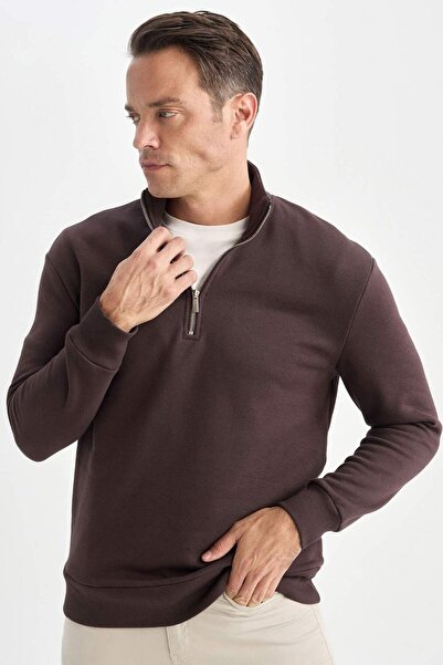 DeFacto Comfort Regular Fit Rahat Kalıp Fermuarlı Dik Yaka Basic Düz Sweatshirt X7405AZ23AU