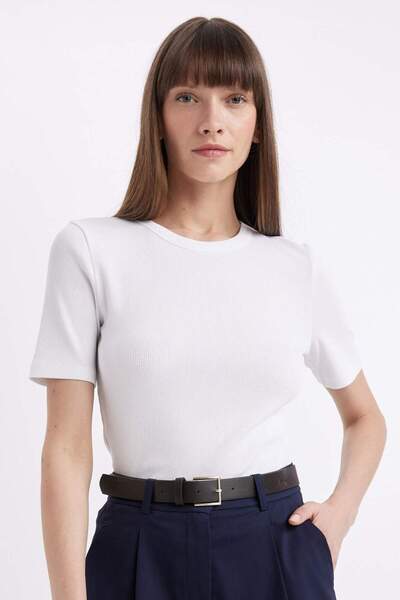 DeFacto Tricou cu decolteu slim cu nervuri - C0097ax24sm
