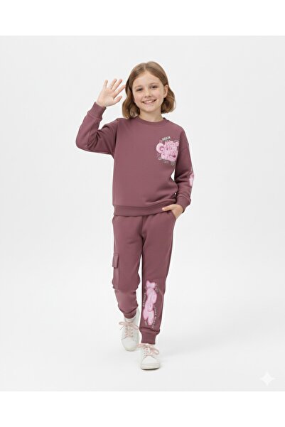 Ege Bebek Hanorac imprimat pentru fete și pantaloni de sport cu buzunare cargo Set de pantaloni de sport pentru 6-7-8-9-10 ani