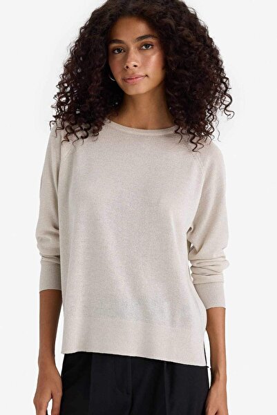 DeFacto Pulover de tricotaj simplu de bază cu decolteu rotund și argintiu C68...