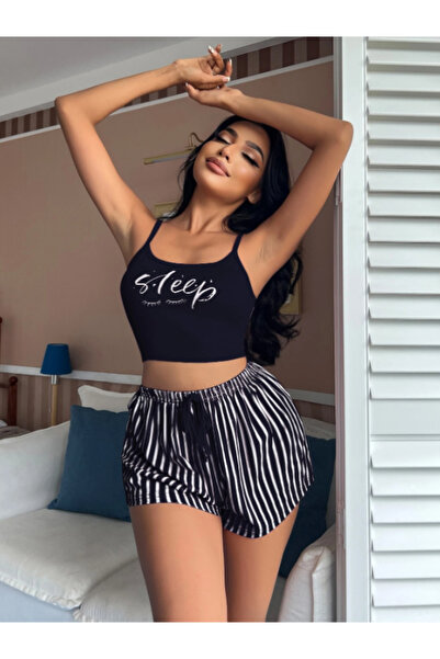 Veille Pijama Takımı Şortlu Gecelik Sabahlık Takım Siyah
