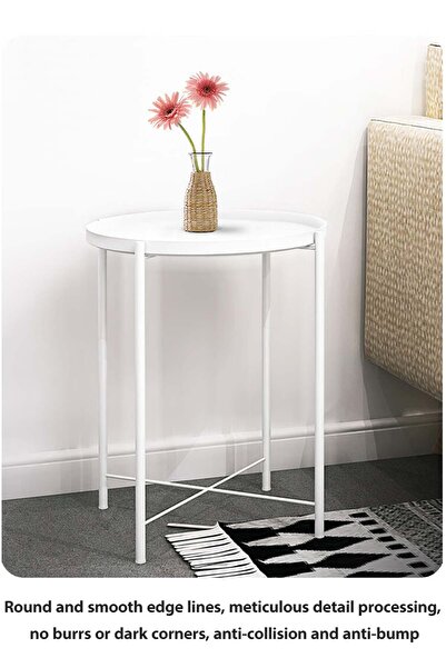 Generic ZENHOME Round Steel Table White 45x53x45cm