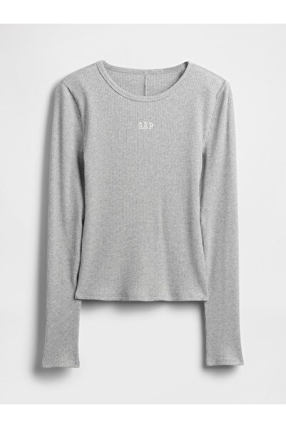 GAP Kadın Gri Modern Fitilli Logo Crop T-Shirt