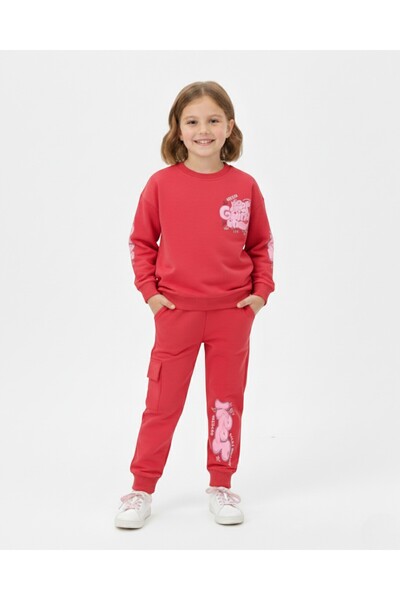 Ege Bebek Hanorac imprimat pentru fete și pantaloni de sport cu buzunare cargo Set de pantaloni de sport pentru 6-7-8-9-10 ani