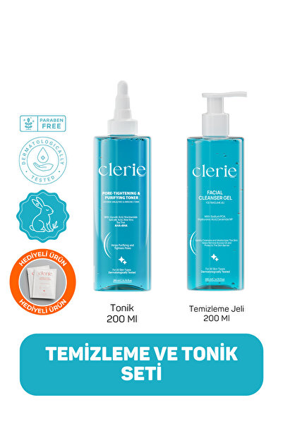 Clerie Cosmetics AHA+BHA Tonik & Yüz Temizleme Jeli Seti – Gözenek Sıkılaştır...