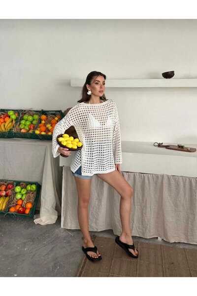 Bracha Gâtul caiac cu model ajurat cu mânecă lungă Tunica confortabilă