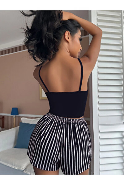 Veille Pijama Takımı Şortlu Gecelik Sabahlık Takım Siyah