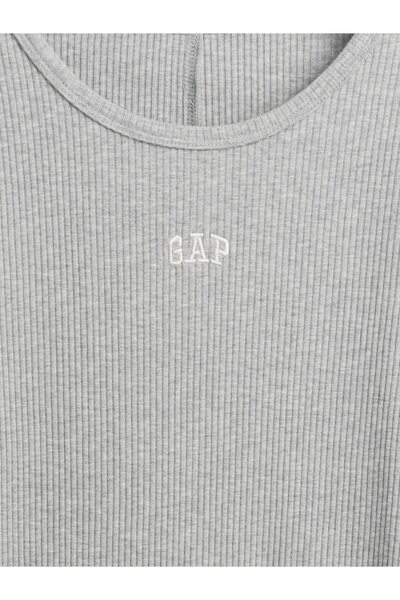 GAP Kadın Gri Modern Fitilli Logo Crop T-Shirt