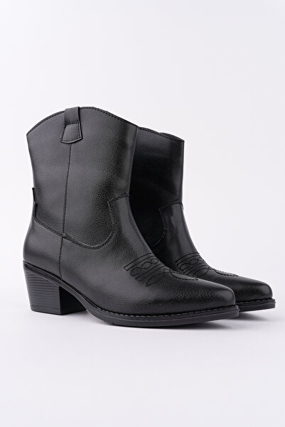 meyra'nın ayakkabıları Women's Black Leather Short Cowboy Boots