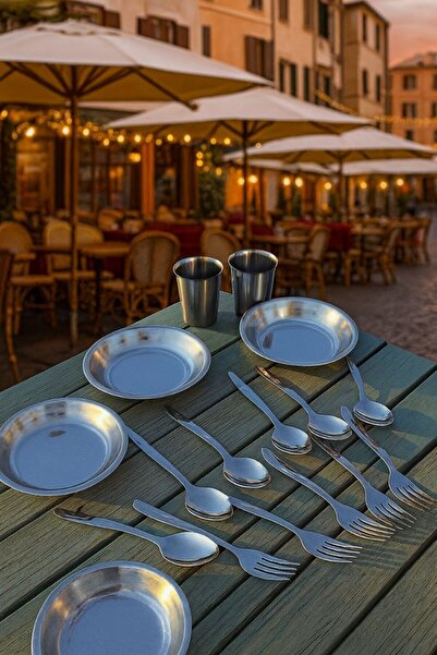 Metler Stainless Steel Camping Picnic Set 40 Pieces |   Plate, Fork, Spoon, G...
