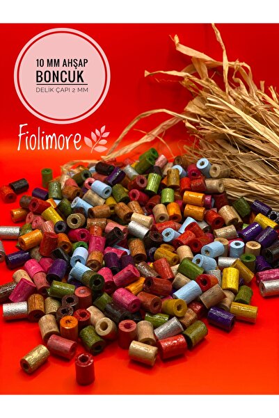 Fiolimore 10 mm Karışık Renk Kesme Boru Ahşap Boncuk (50 Gram 190 Adet) Delik...