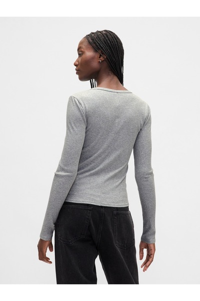 GAP Kadın Gri Modern Fitilli Logo Crop T-Shirt