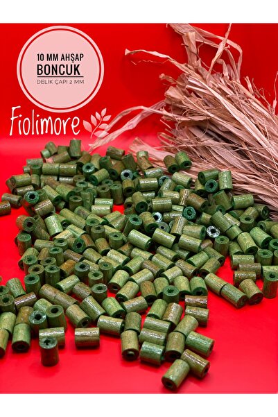 Fiolimore 10 mm zelene rezane drvene perle (50 grama, 190 komada) prečnik rup...