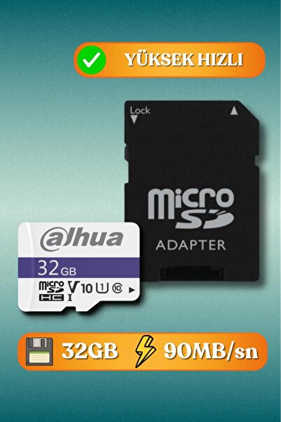 DAHUA C100A 32GB MicroSDHC U1 Hafıza Kartı + SD Adaptör (Güvenlik Ve Araç Kamerası Uyumlu)
