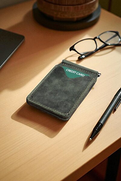 MAT Deri Men's Green Wallet Genuine Leather Handmade Money Clip Card Holder S...