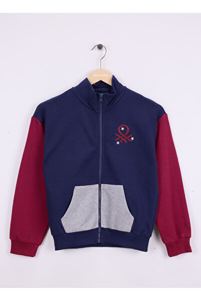 Benetton Nakışlı Kız Çocuk Lacivert - Bordo Sweatshırt 3J68C505D