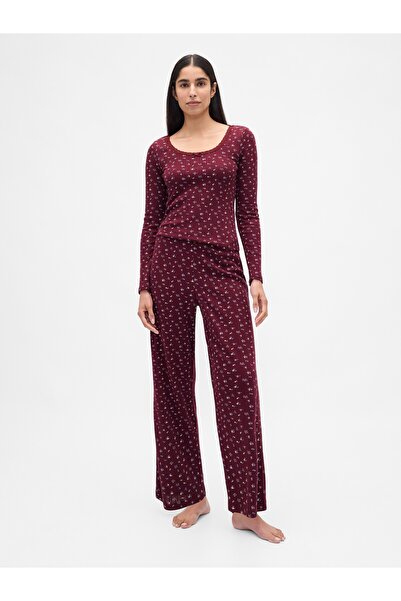 GAP Kadın Bordo Pointelle Pijama Takımı