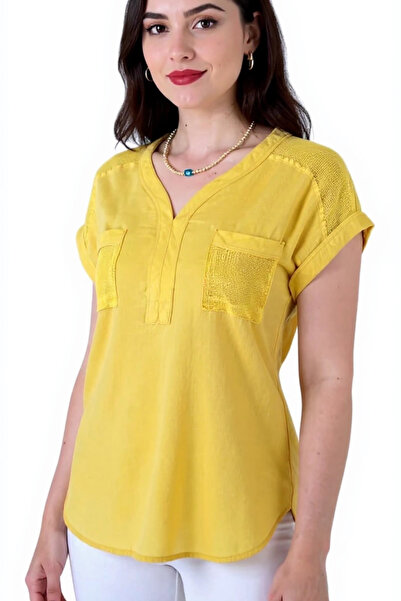 Bİ.GİYSEN Cămașă cu mânecă scurtă din țesătură de in lavabilă, cu detaliu din...