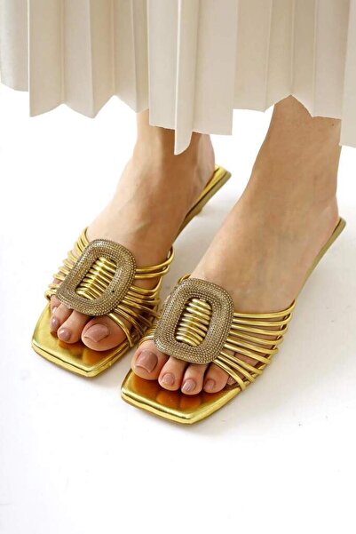 lescarpe LES039 ALTIN RUGAN TAŞLI TOKA DETAYLI ŞIK TERLİK